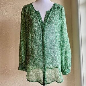 Joie green and white silk chiffon button front blouse Size M